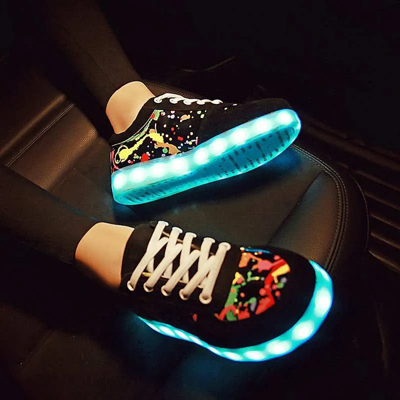Couple Graffiti Low-cut Light Shoes USB Charging LED Lights Colorful Luminous Shoes