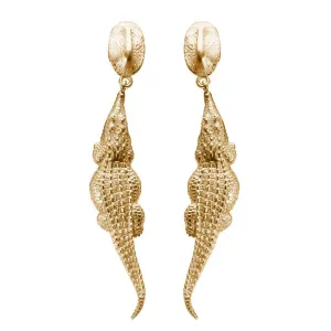 Croc Hornback Dangle Earrings in 18ct Gold