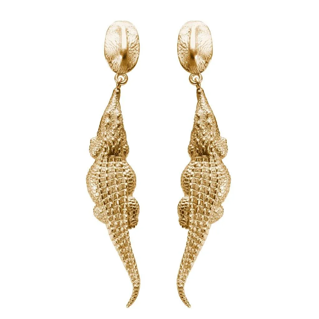 Croc Hornback Dangle Earrings in 18ct Gold