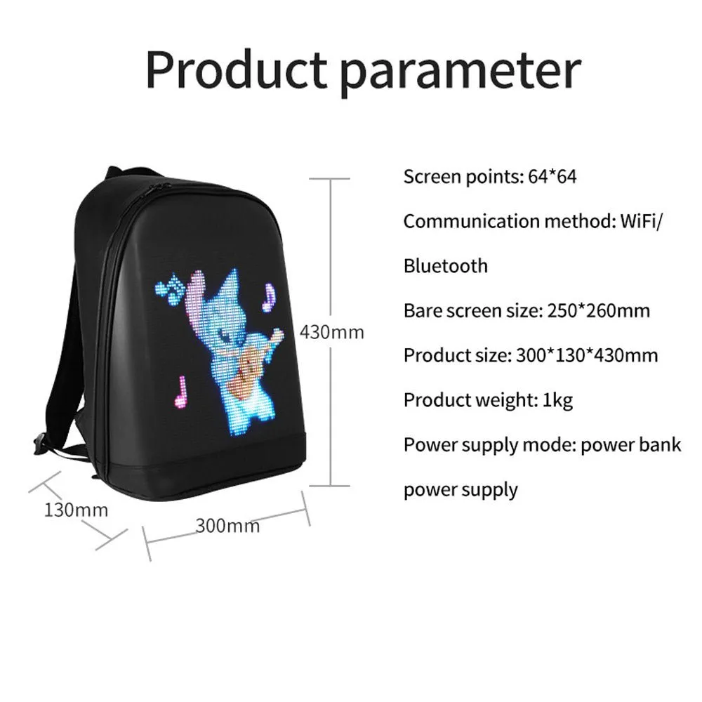 CRONY T2 AD LED display backpack light screen waterproof smart back packs bag led display backpack with led screen