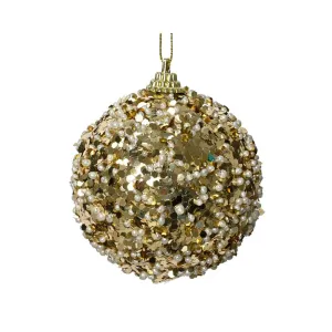 Decoris Foam Bauble with Beads and Sequins 8cm - Light Gold