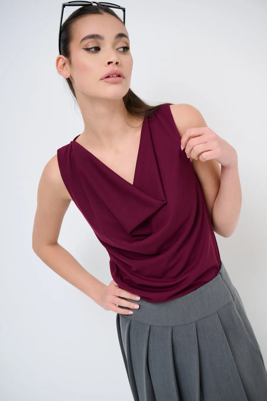 Draped sleeveless top wholesale