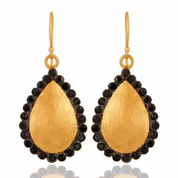 Elegant 18K Brushed Gold Vermeil Black Rhodium Dangle Earrings 2"