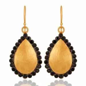 Elegant 18K Brushed Gold Vermeil Black Rhodium Dangle Earrings 2"