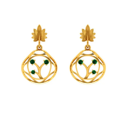 Elegant Green Stone Studded Teardrop Shaped 22k Gold Earrings Online