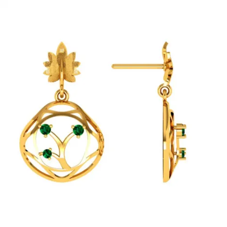 Elegant Green Stone Studded Teardrop Shaped 22k Gold Earrings Online