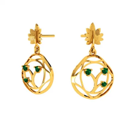 Elegant Green Stone Studded Teardrop Shaped 22k Gold Earrings Online