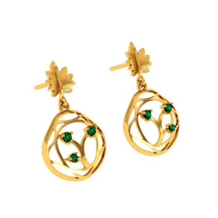 Elegant Green Stone Studded Teardrop Shaped 22k Gold Earrings Online