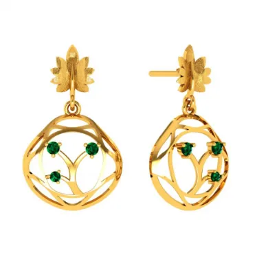 Elegant Green Stone Studded Teardrop Shaped 22k Gold Earrings Online
