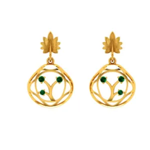 Elegant Green Stone Studded Teardrop Shaped 22k Gold Earrings Online
