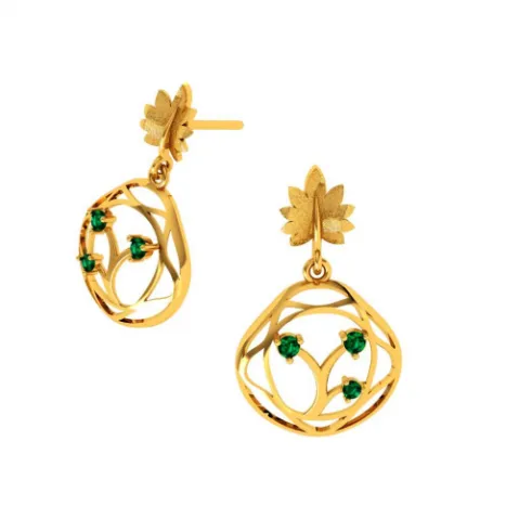 Elegant Green Stone Studded Teardrop Shaped 22k Gold Earrings Online