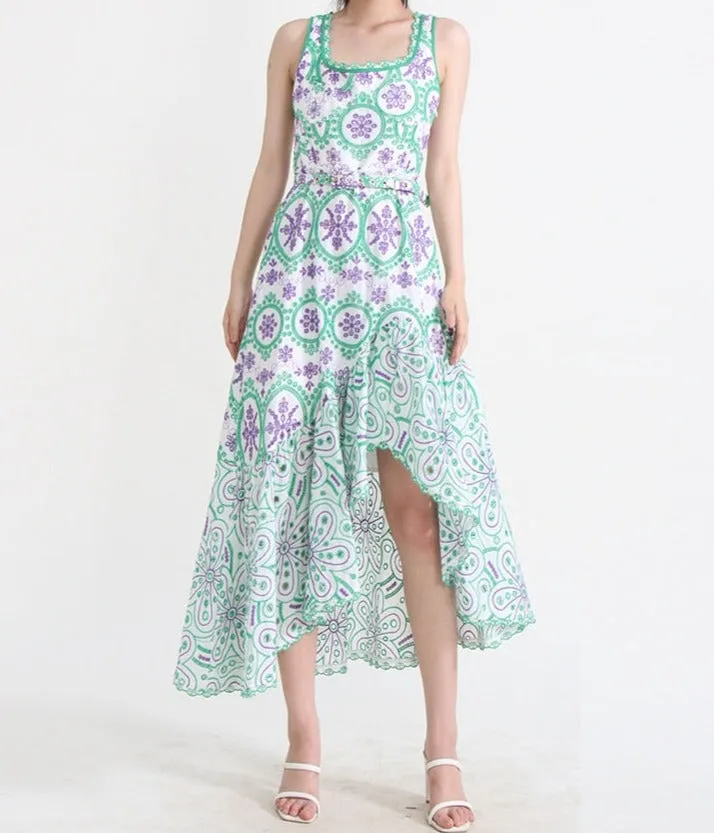 Embroidered Design Stylish Frill Midi Dress