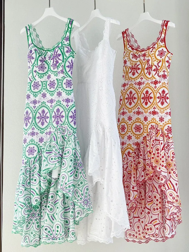 Embroidered Design Stylish Frill Midi Dress