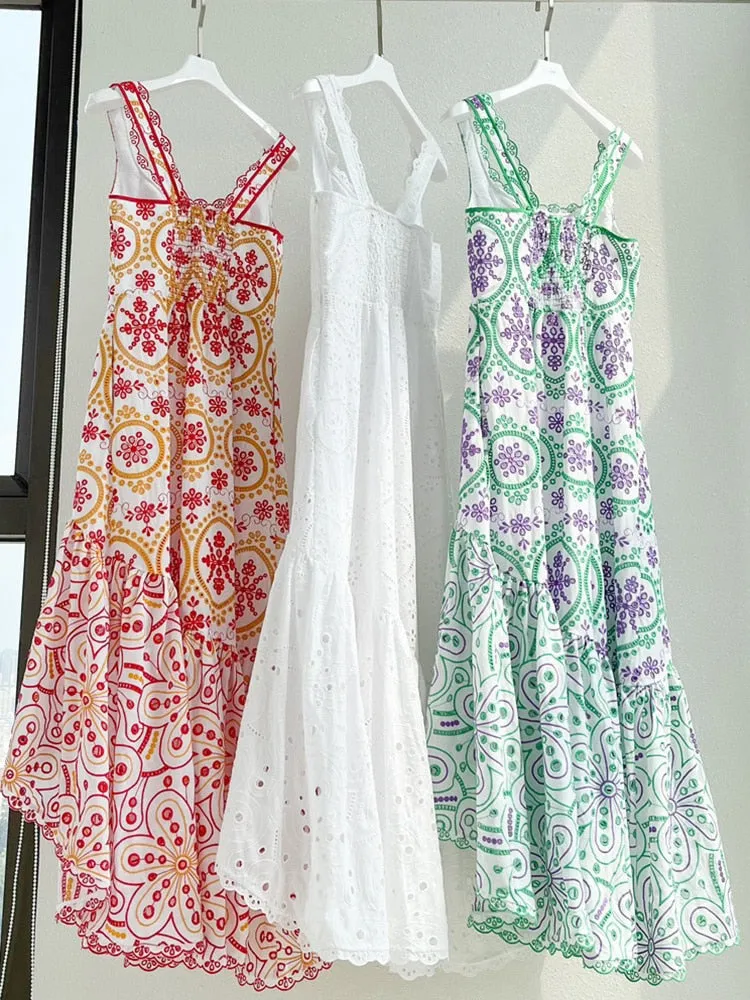 Embroidered Design Stylish Frill Midi Dress