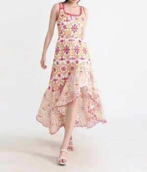 Embroidered Design Stylish Frill Midi Dress
