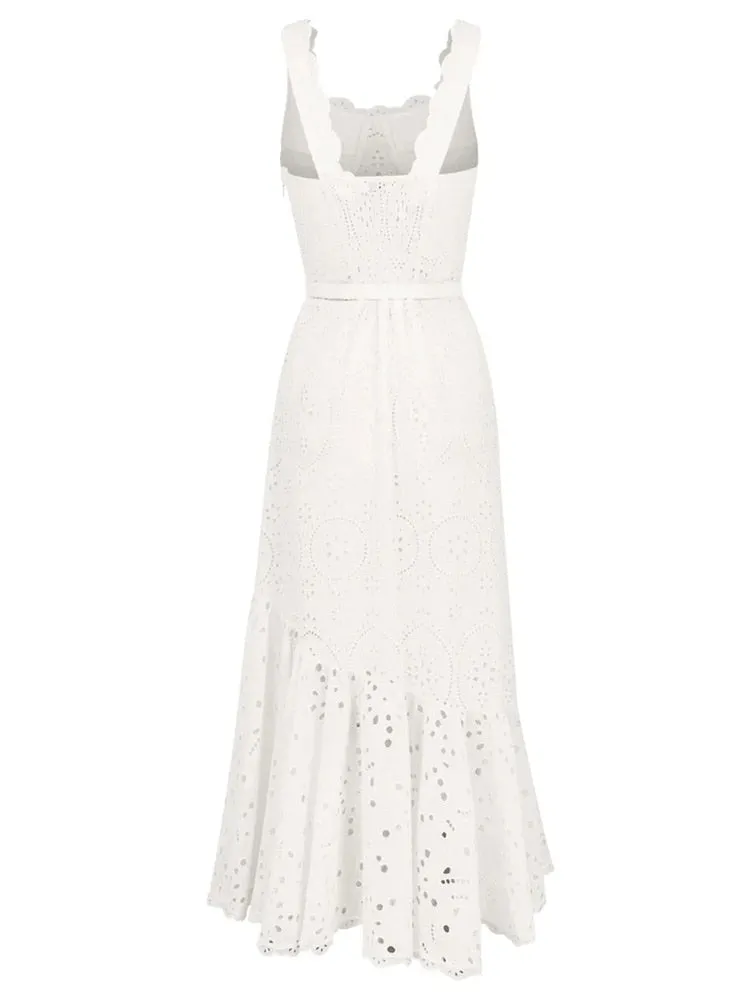 Embroidered Design Stylish Frill Midi Dress