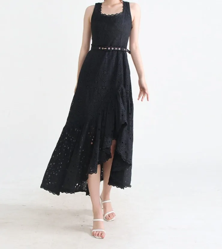 Embroidered Design Stylish Frill Midi Dress