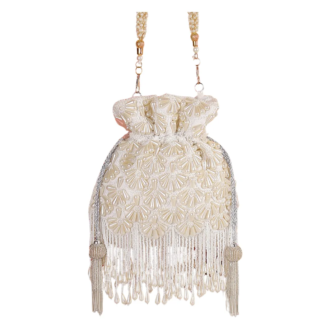 Embroidered Luxury Potli Pearl Tassel Bag for Party