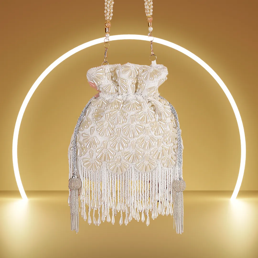 Embroidered Luxury Potli Pearl Tassel Bag for Party