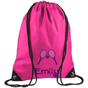 Embroidered Tennis Personalised PE Bag, Kit Bag Drawstring Bag