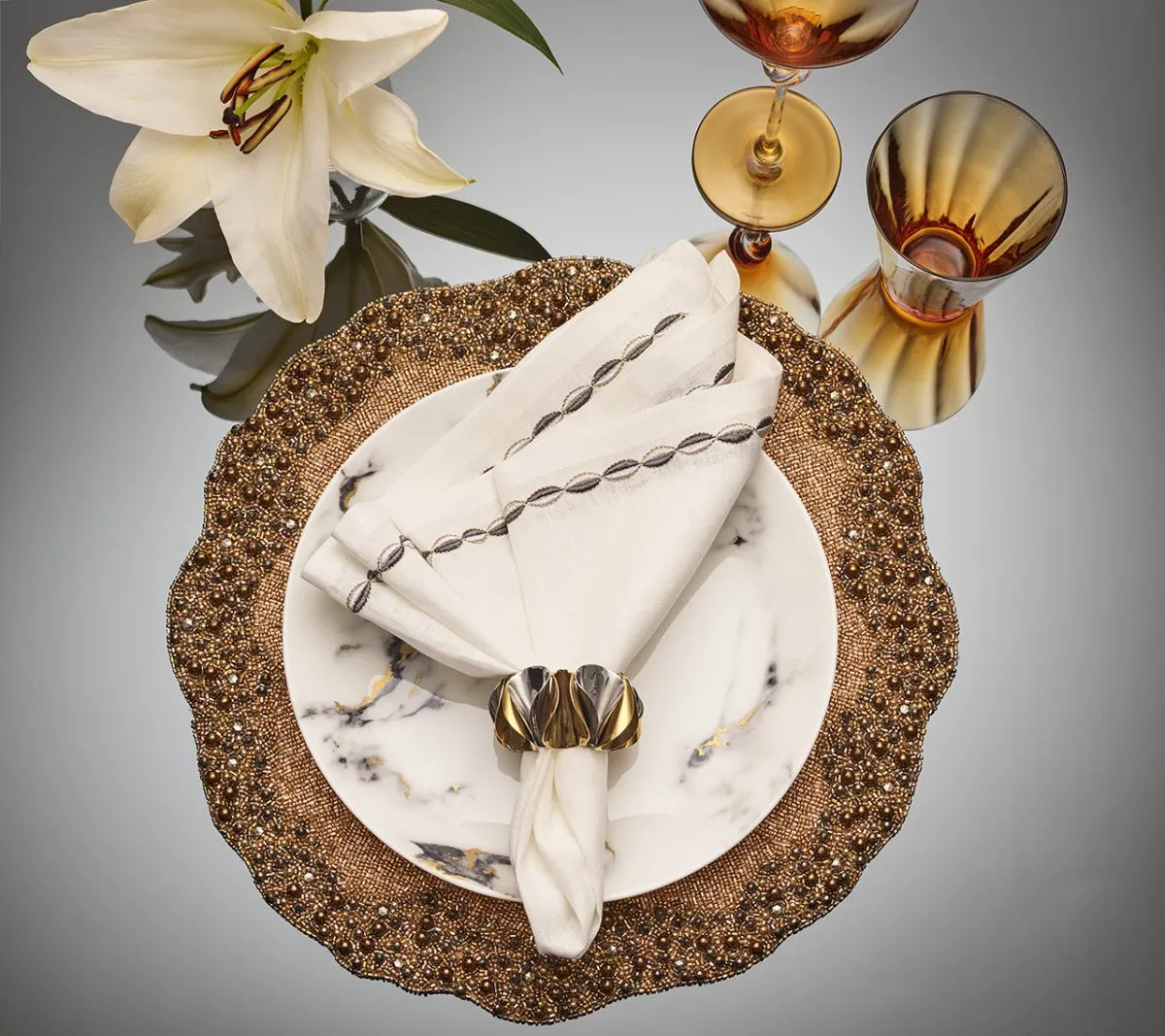 Enigma Placemat in Gold & Gunmetal, Set of 2
