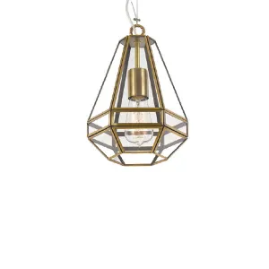 Espada 20 Antique Brass Prism Frame and Glass Panel Pendant