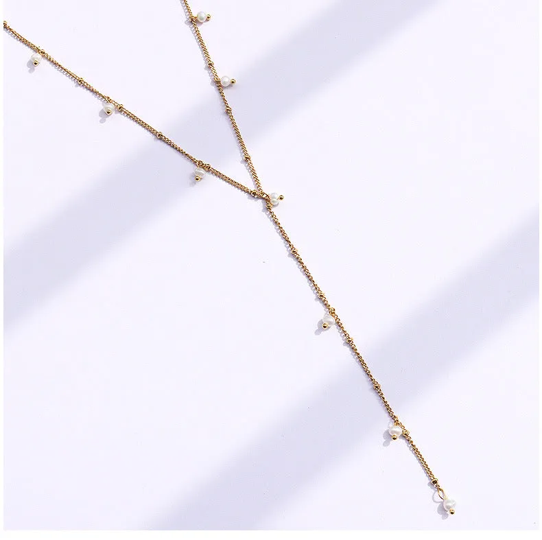 European and American Y-Shaped Tassel Necklace with 18k Gold Plating