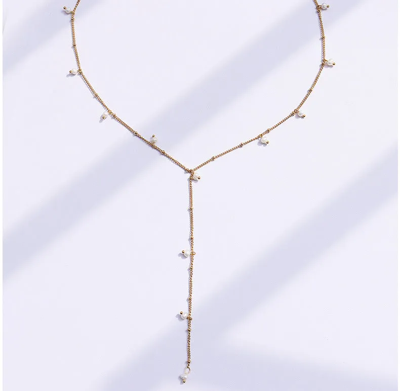 European and American Y-Shaped Tassel Necklace with 18k Gold Plating