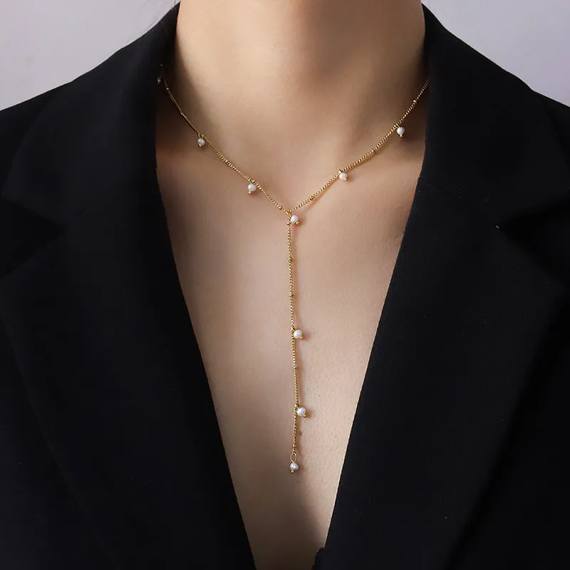 European and American Y-Shaped Tassel Necklace with 18k Gold Plating