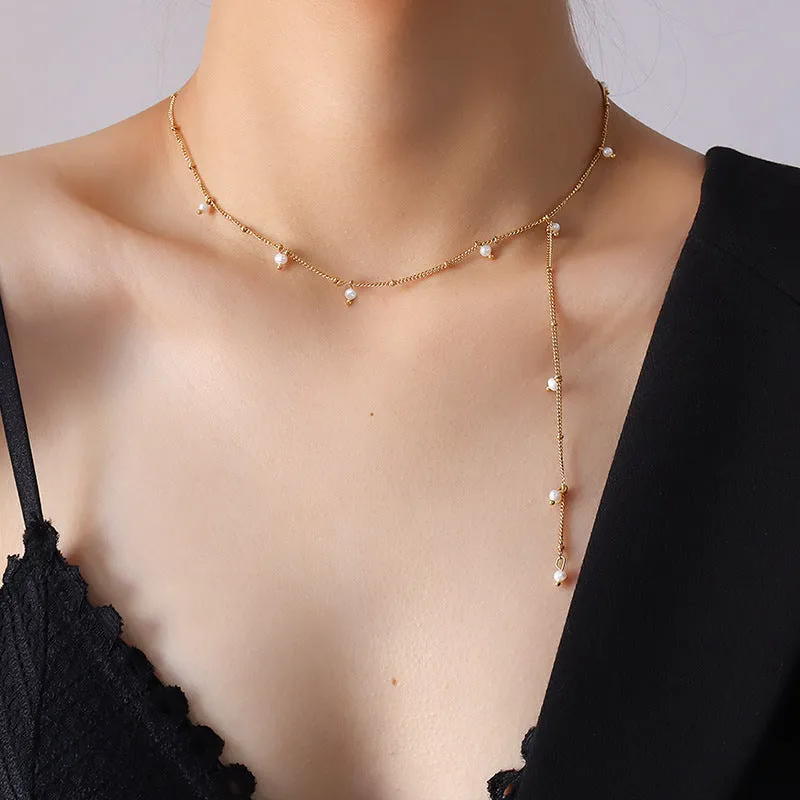 European and American Y-Shaped Tassel Necklace with 18k Gold Plating