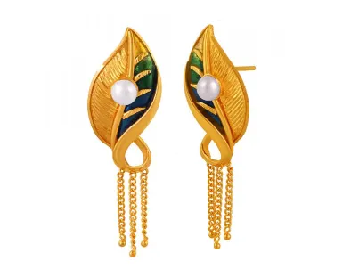 Exclusive Chic 22k Gold Necklace And Earring Jewellery Set With Pearls