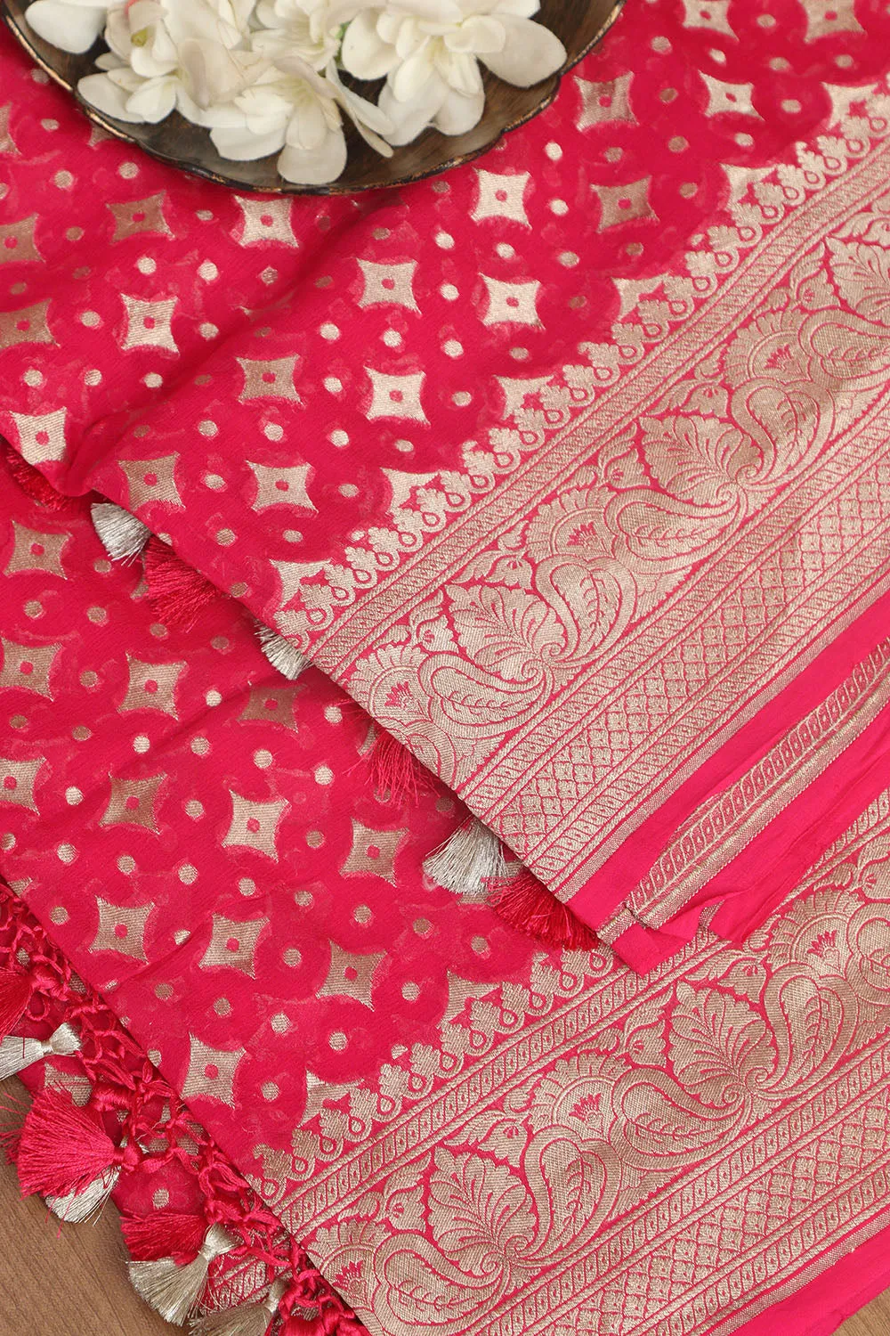 Exquisite Pink Banarasi Handloom Pure Georgette Dupatta