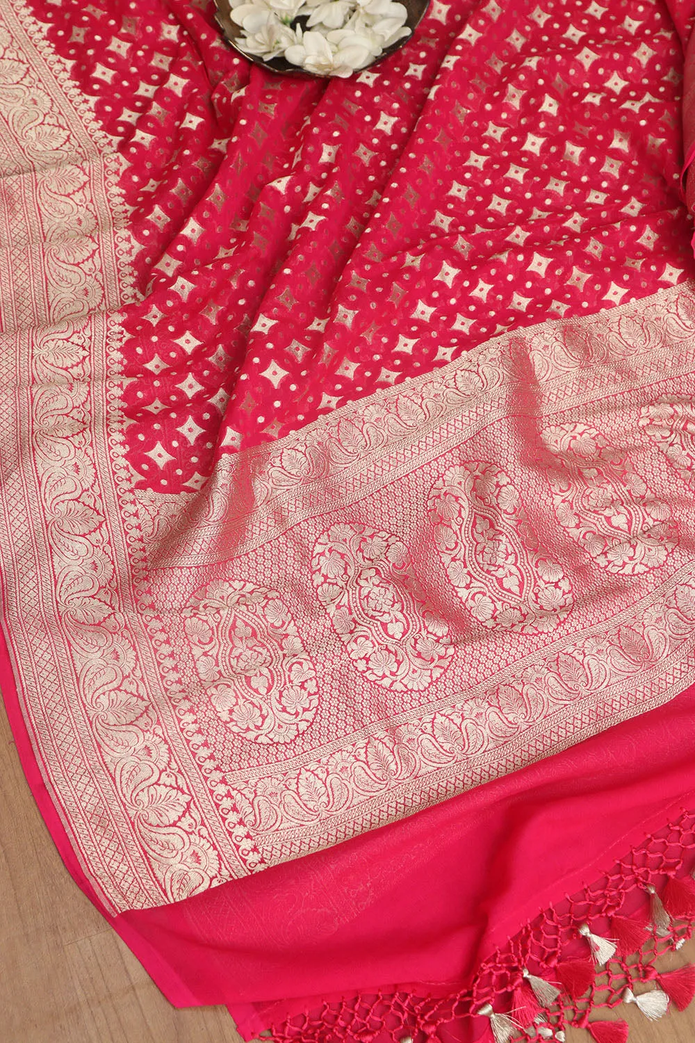 Exquisite Pink Banarasi Handloom Pure Georgette Dupatta