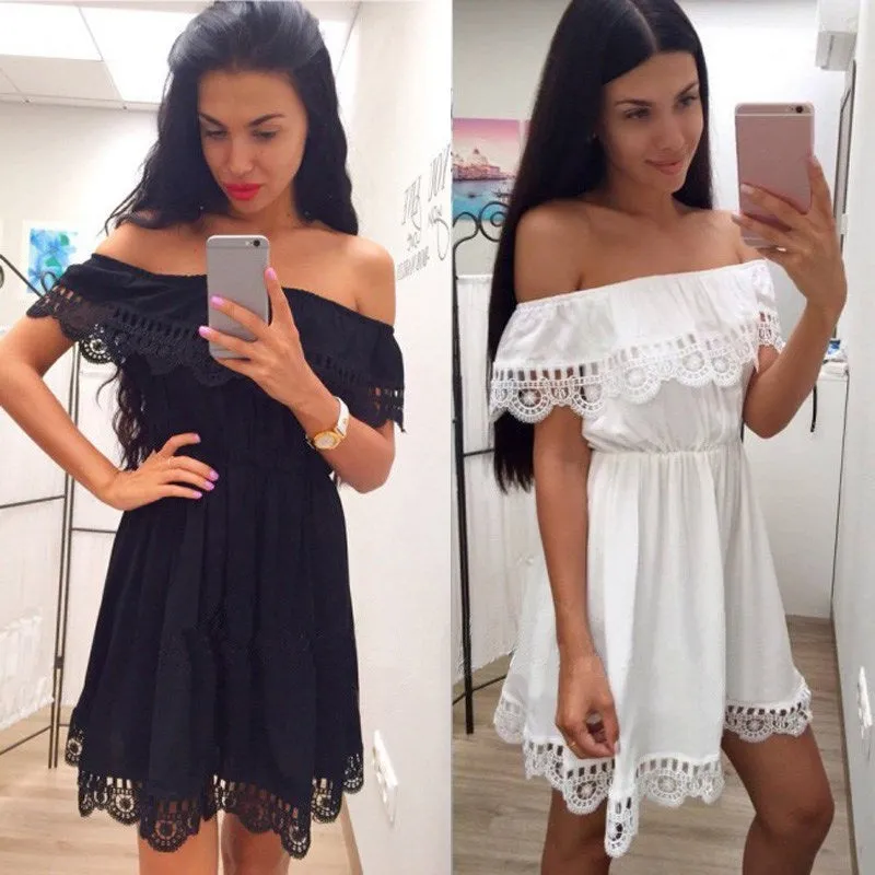 Fashion Women Elegant Vintage sweet lace white Dress Stylish Sexy