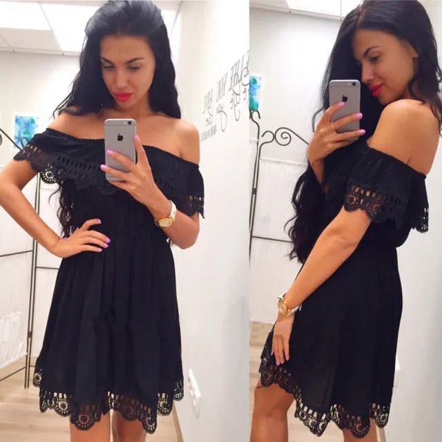Fashion Women Elegant Vintage sweet lace white Dress Stylish Sexy