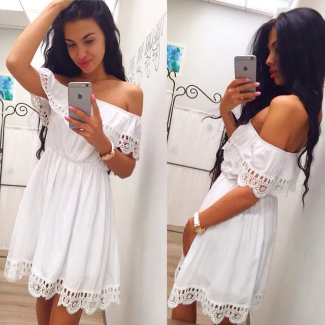 Fashion Women Elegant Vintage sweet lace white Dress Stylish Sexy