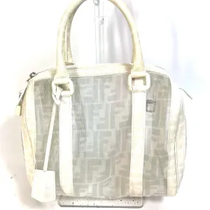 FENDI Boston Duffel bag leather white handbag bag Zucca mesh Women Used