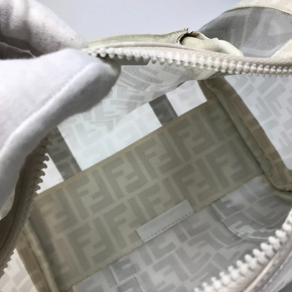 FENDI Boston Duffel bag leather white handbag bag Zucca mesh Women Used