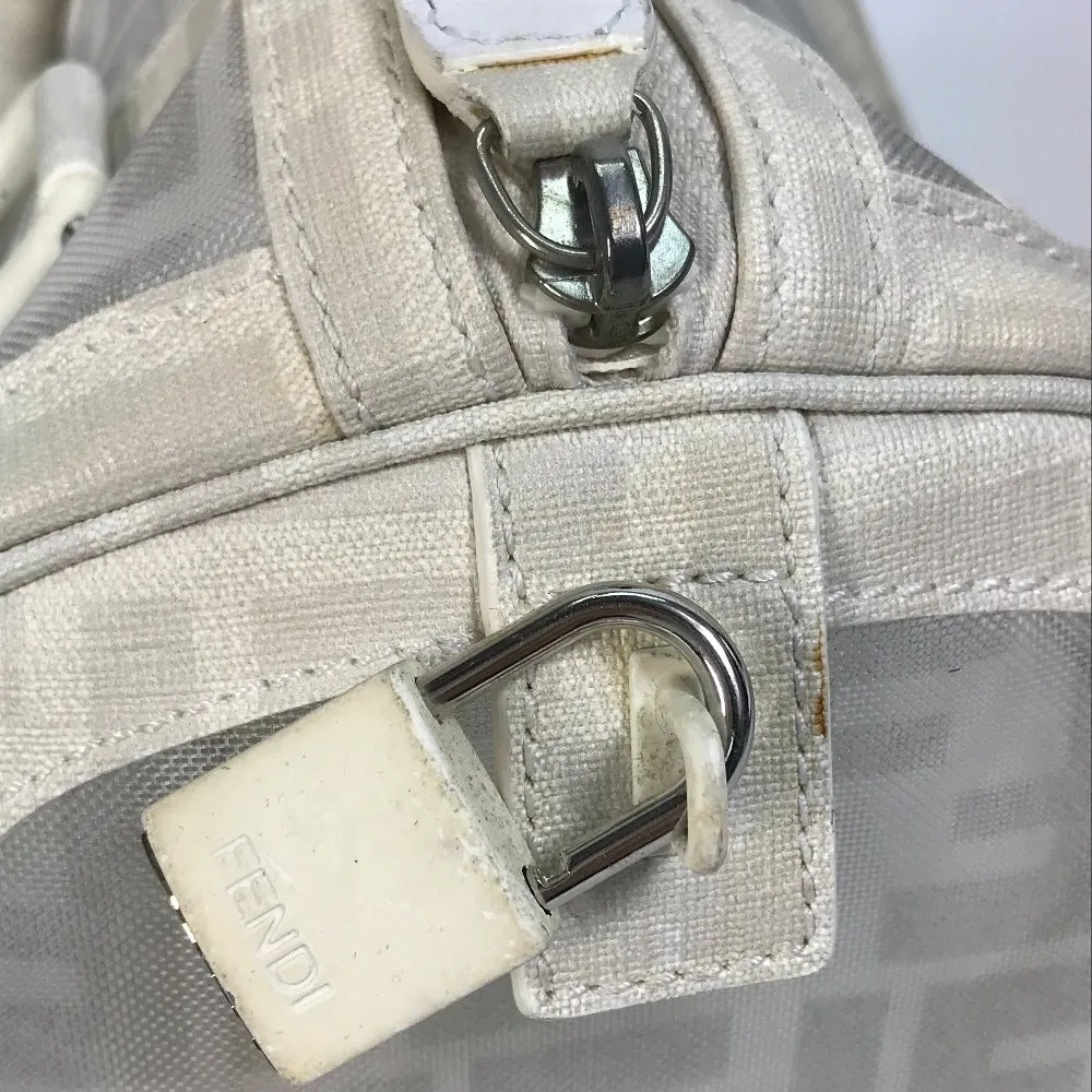 FENDI Boston Duffel bag leather white handbag bag Zucca mesh Women Used
