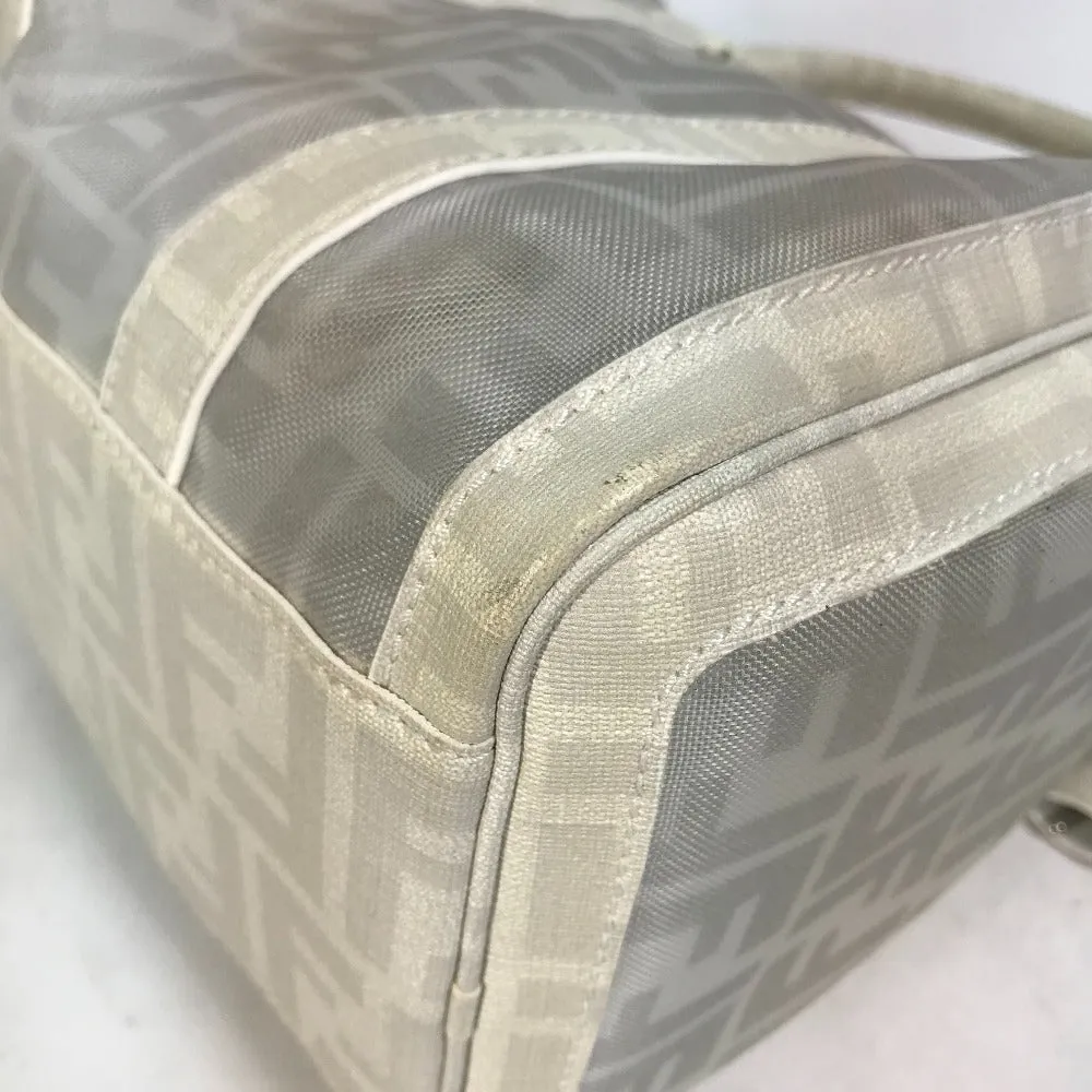 FENDI Boston Duffel bag leather white handbag bag Zucca mesh Women Used