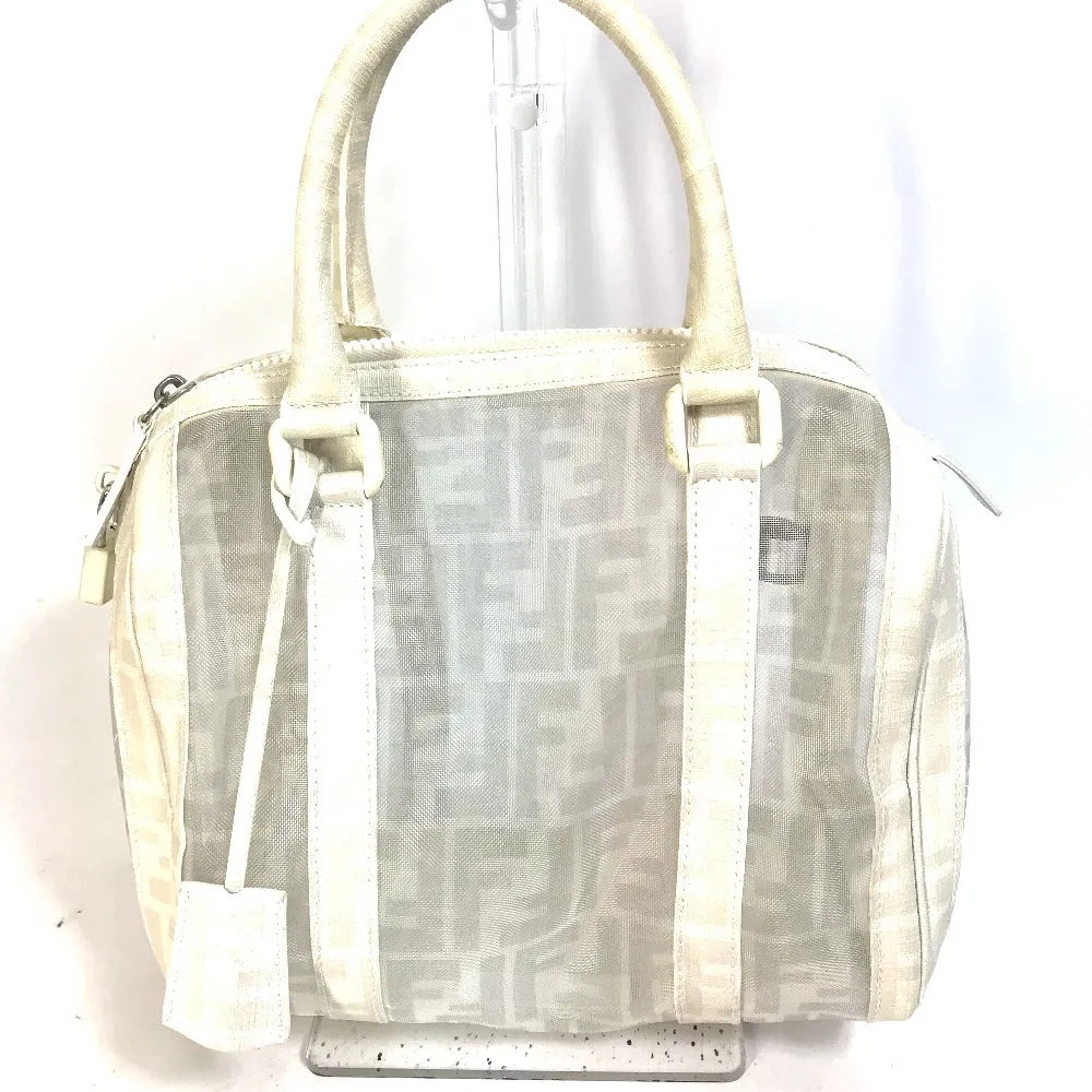 FENDI Boston Duffel bag leather white handbag bag Zucca mesh Women Used