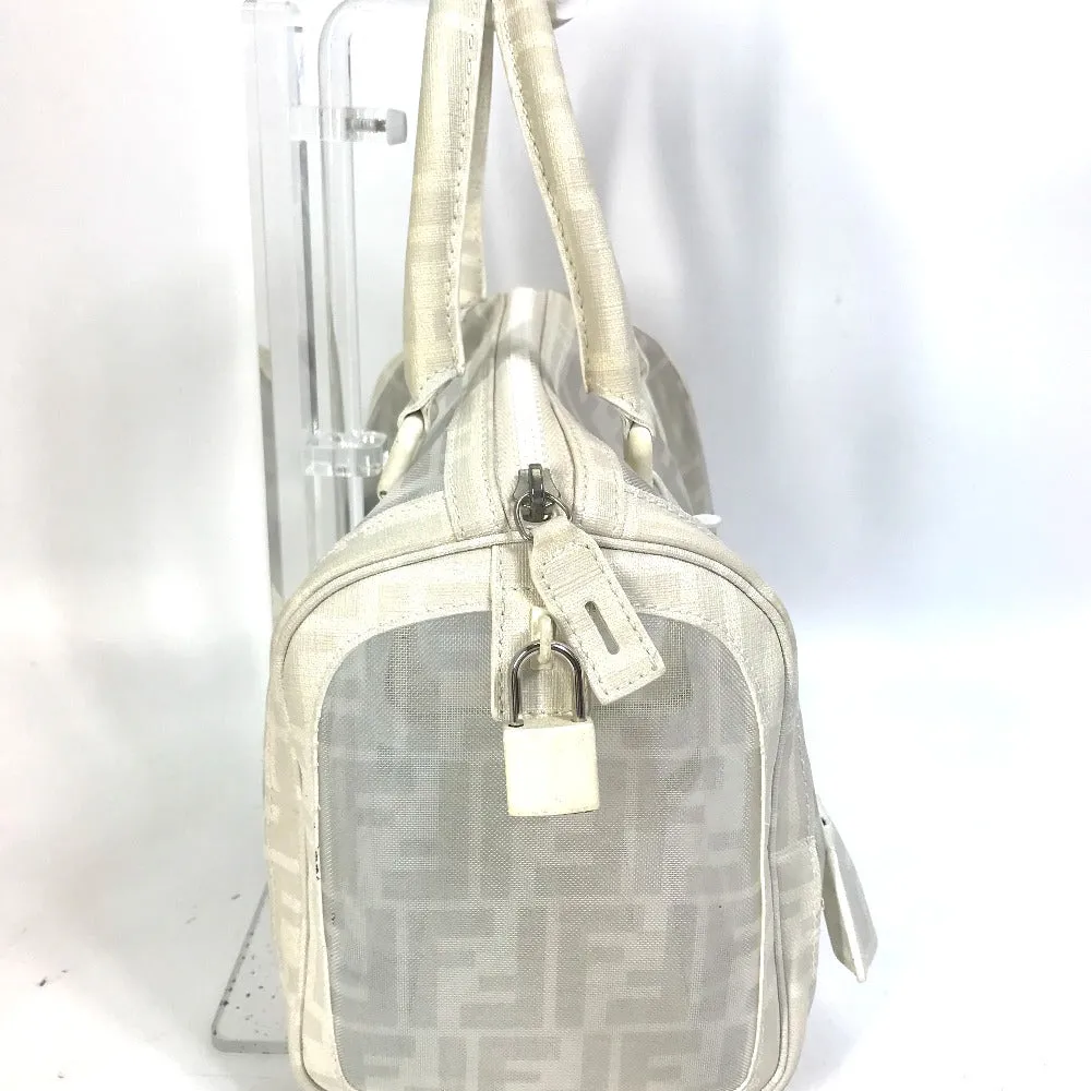 FENDI Boston Duffel bag leather white handbag bag Zucca mesh Women Used
