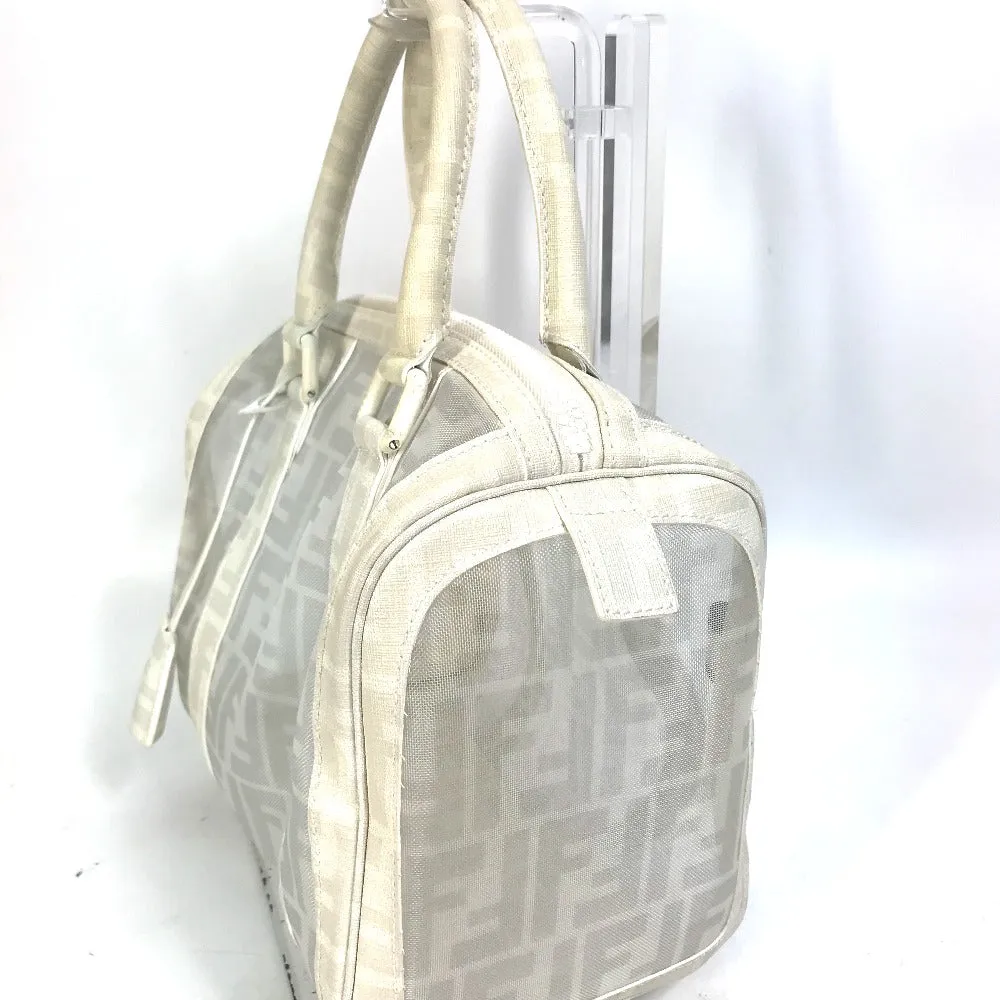 FENDI Boston Duffel bag leather white handbag bag Zucca mesh Women Used