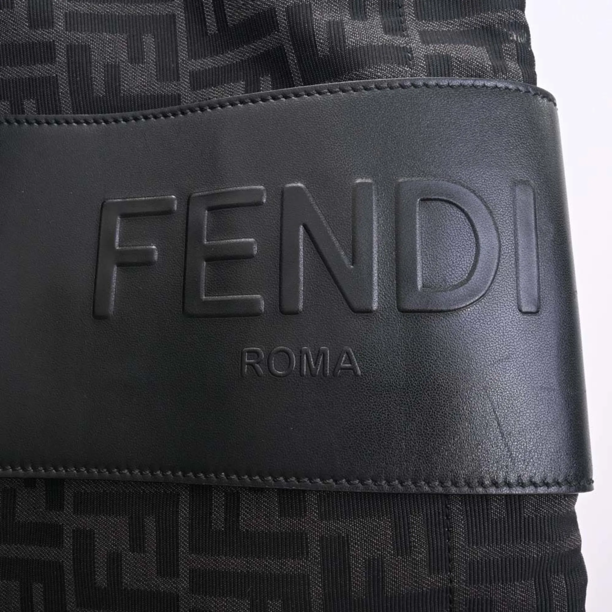 FENDI Polyamide Leather Zucca Pattern Rucksack Handbag Black Men's
