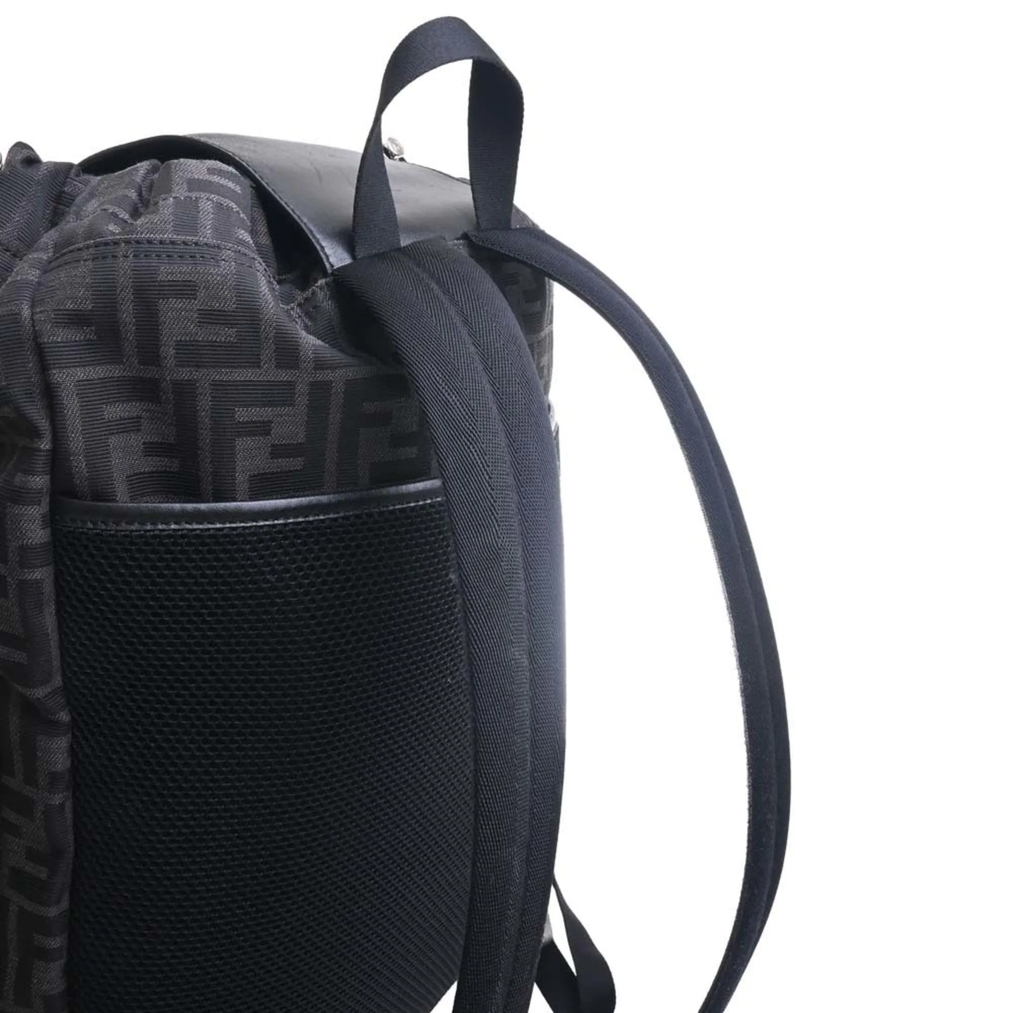 FENDI Polyamide Leather Zucca Pattern Rucksack Handbag Black Men's