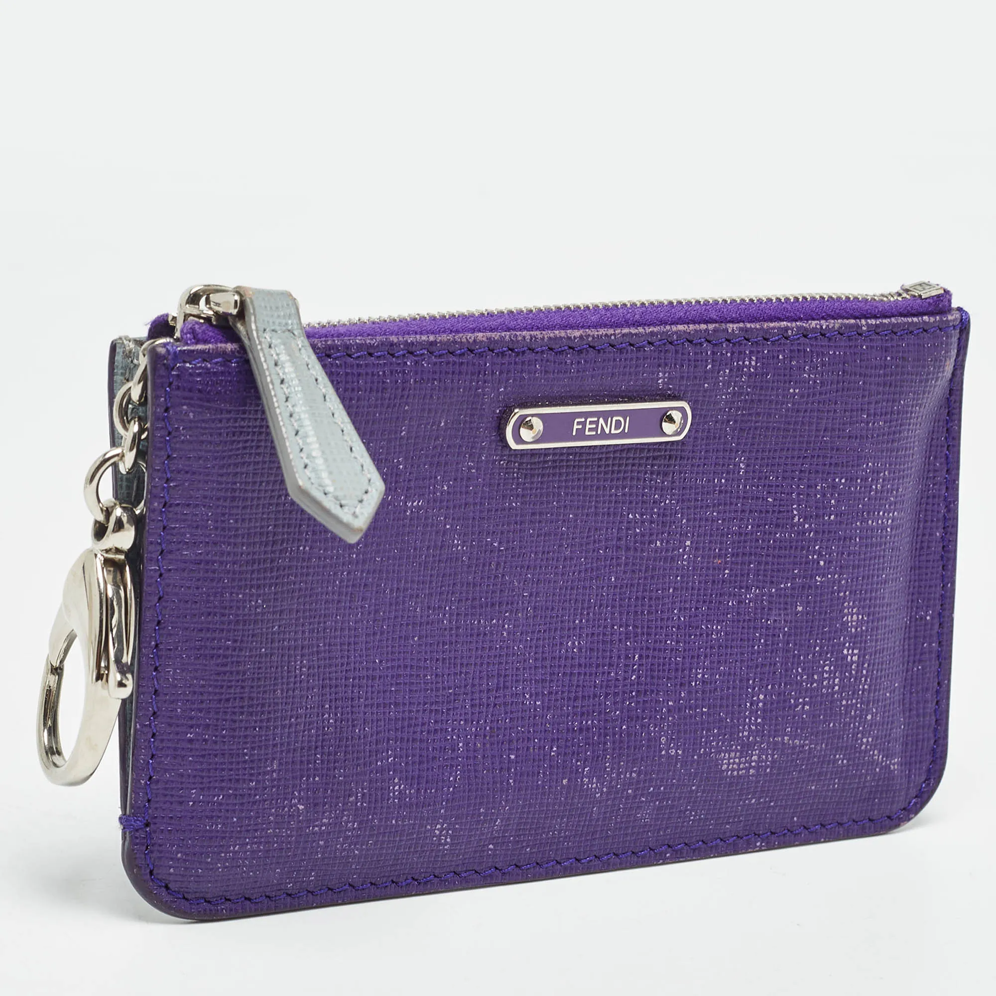 Fendi Purple/grey Leather Zip Coin Pouch