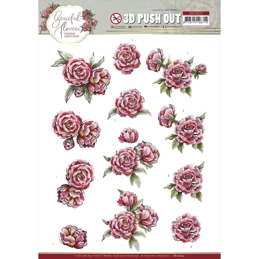 Find It Trading Yvonne Creations Punchout Sheet - Pink Roses, Graceful Flowers Collection