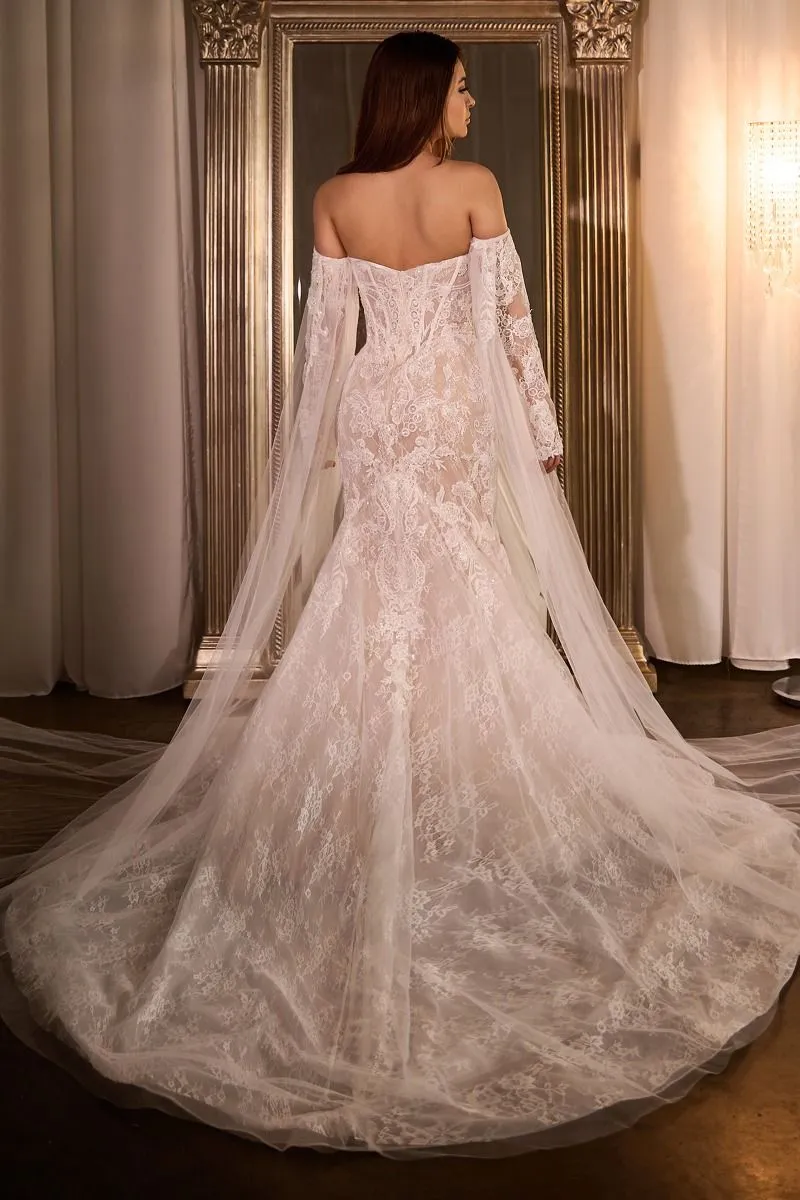 FITTED LACE MERMAID GOWN WITH SLEEVES CDCDS424W