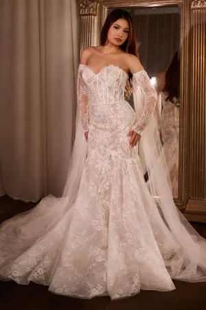 FITTED LACE MERMAID GOWN WITH SLEEVES CDCDS424W