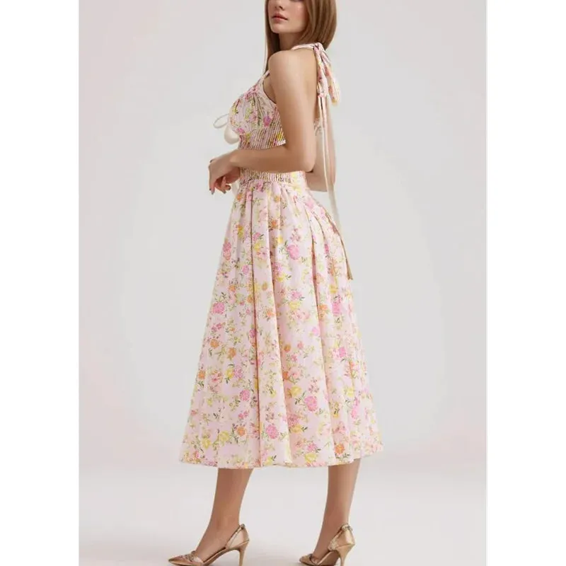 Floral Print Stylish Corset Midi Dress